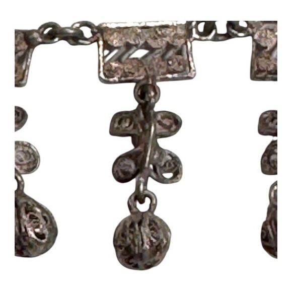 Vtg Silver-Tone Dangling Filigree Necklace Geometric Floral Motifs Hook 17" READ - Picture 7 of 8